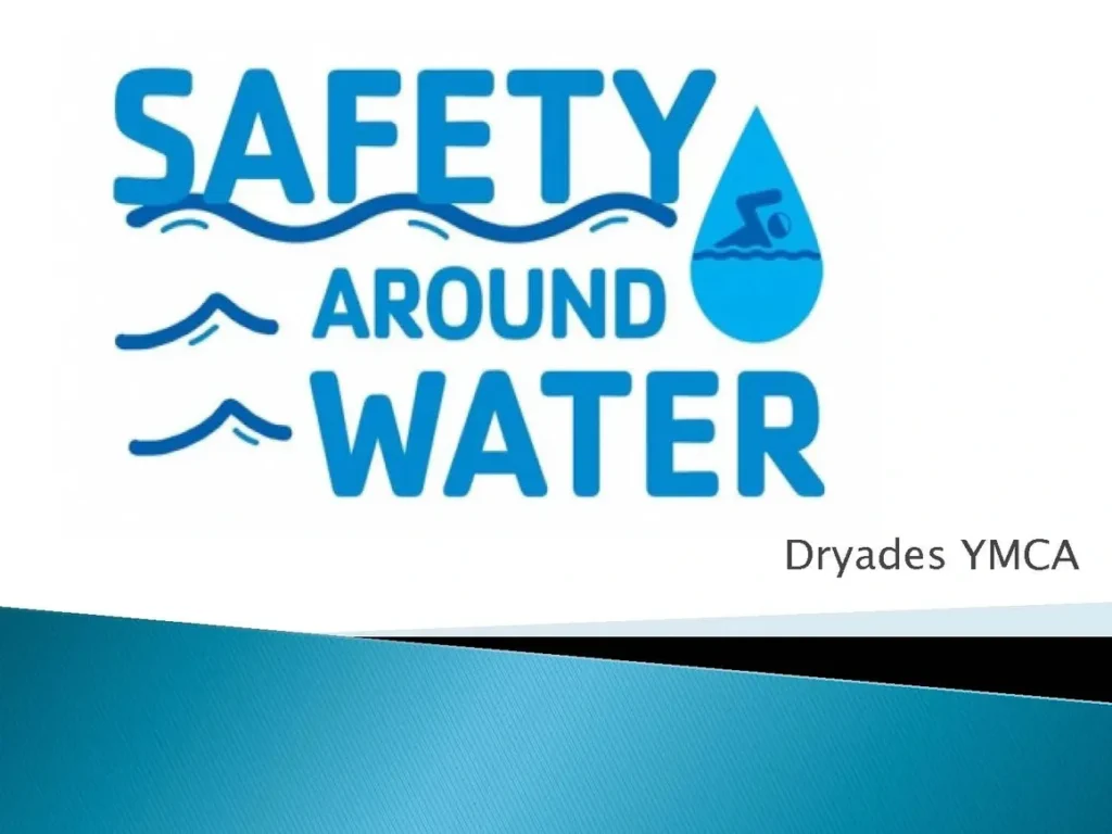 A picture of water and the words safety around water.