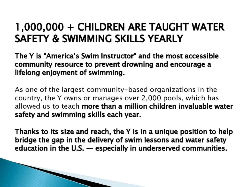 A slide with information about swimming and water safety.