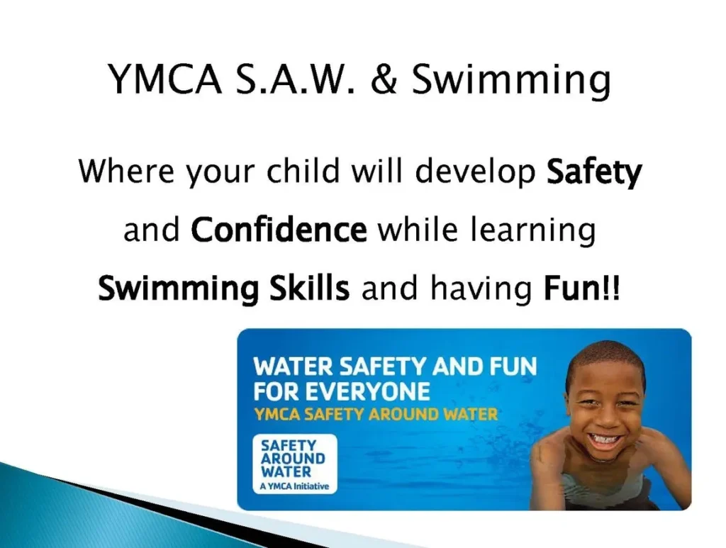 A picture of a child and the words ymca s. A. W. & swimming